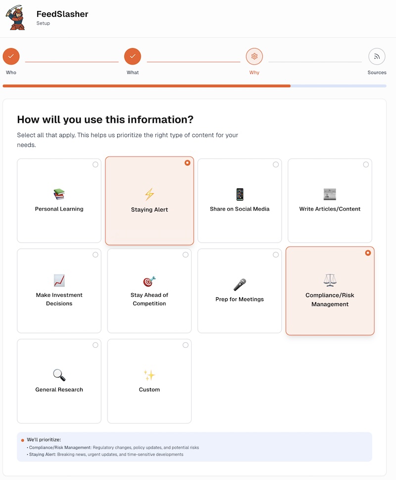 Feedslasher setup wizard step 3